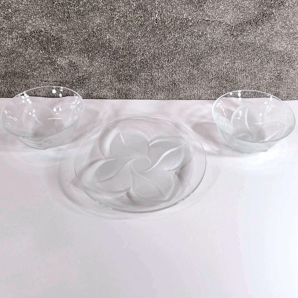 Cristal d'Arques JG Durand Florence Frosted Floral Serving Dishes - Plate Bowls
